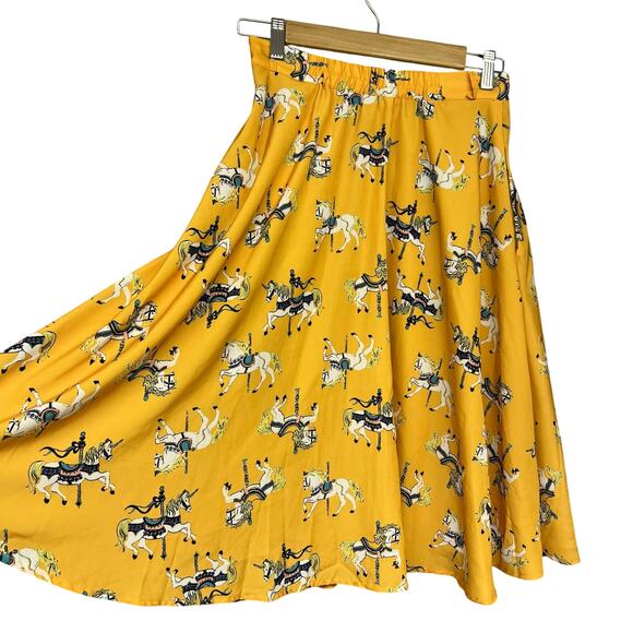 Modcloth Anthropologie Carousel Horse Skirt Size Small Yellow Carnival Unicorn - Picture 3 of 8